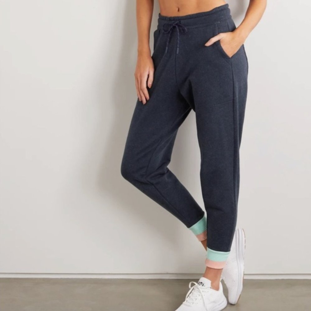 Women's Dark Navy Jogger Pants with Mint Cuff